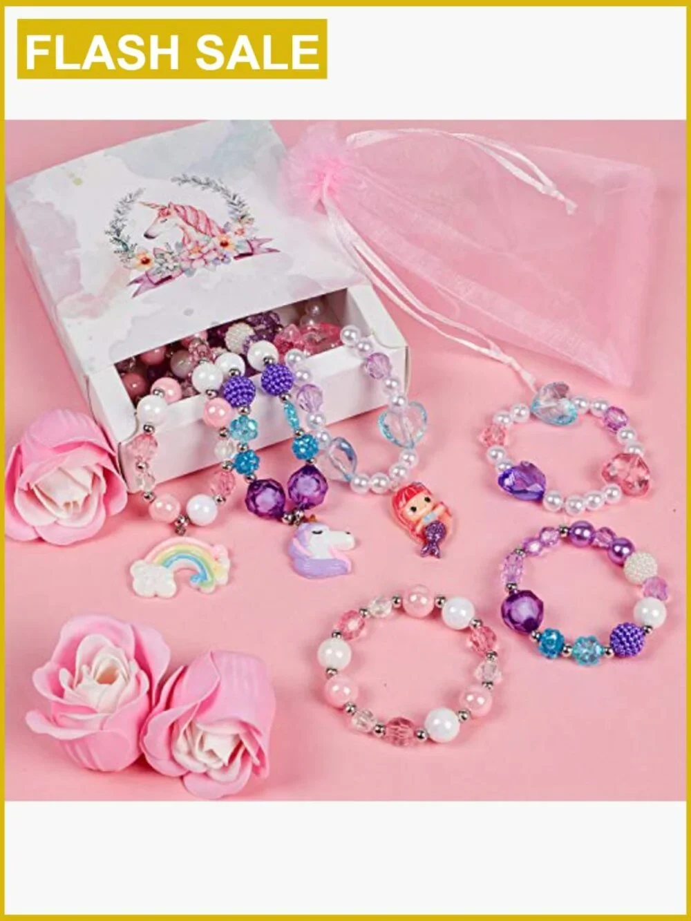 3 Sets Girl Princess Necklace Bracelet Unicorn Mermaid Rainbow Kids Costume
